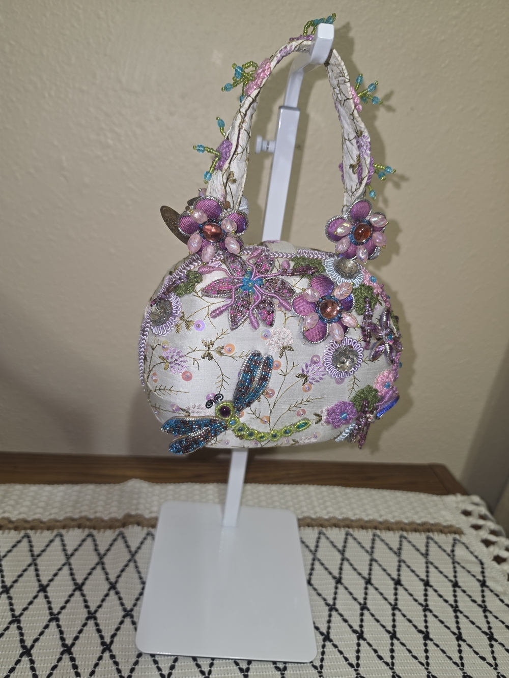 Mary Frances Pink Floral Beaded Embellished Mini Bag